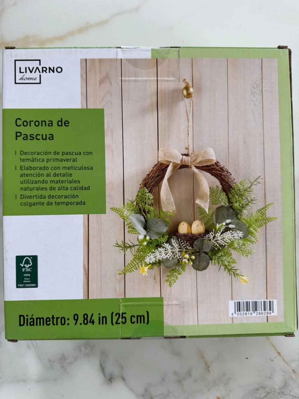 Set of 2 Green Easter Wreath with Nest and Cream Eggs
